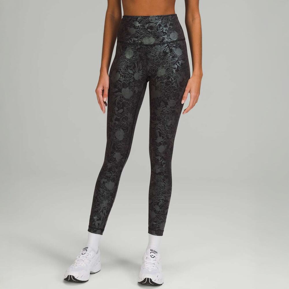 Like New Lululemon Wunder Train HR Tight 25 Flourish Black Iridescent Foil Sz 18